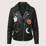 Halloween Patches Black Leather Biker Jacket