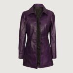 Kandis Womens Purple Leather Car Coat