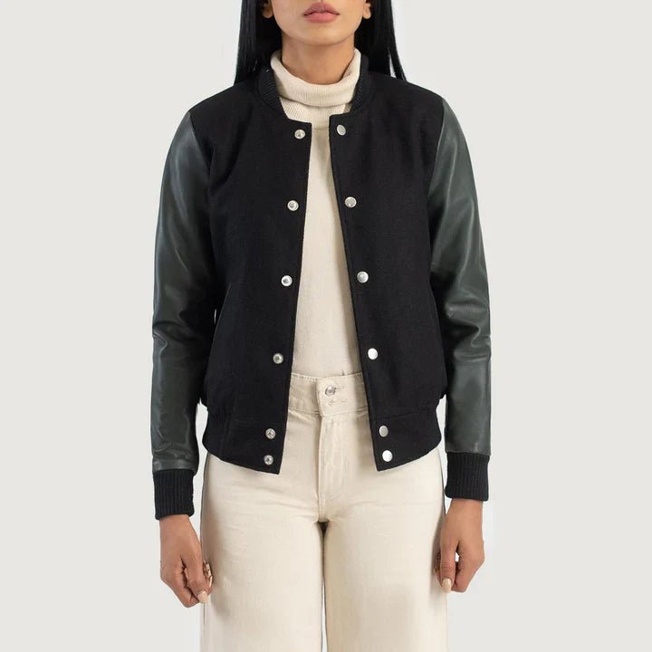 1_456314ce-cd24-467a-9486-570d2575064a Savant Green & Black Hybrid Varsity Jacket - Image 1