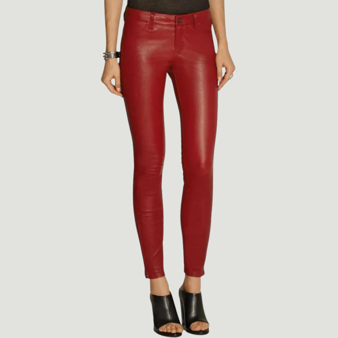 1_4e759e32-f72c-482d-a7c6-3656d342f3b2 RED STRETCH LEATHER PANTS - Image 1