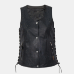 Black Lambskin Side Lace Biker Vest