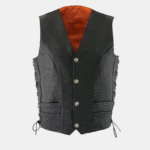 Men's Black Motorcycle Rider Vest - Buffalo Nickel Closure
