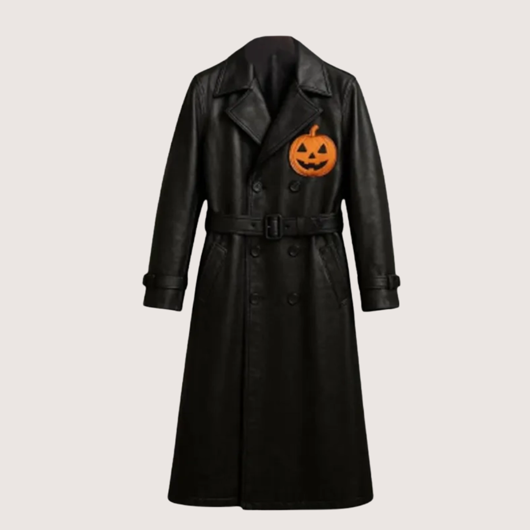 1_6496dc67-8c41-457e-aa28-d463d04c8a63 Men’s Halloween Jack-o’-lantern Pumpkin Trench Coat - Image 1