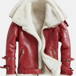 Handmade Christmas Leather Bomber Jacket – Red Santa Style Winter Coat – Festive Holiday Outerwear for Men