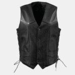 Men's Black Motorcycle Leather Vest - Buster Side Lace