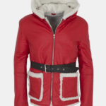 Santa Leather Coat | Christmas Costume Red Hooded Jacket