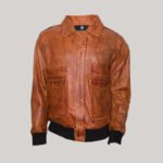 Distressed Bomber Brown Leather Jacket