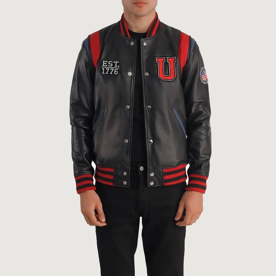 1_9ba2afae-11ae-4457-aee4-2a6828eb835b Liberte USA Black Leather Varsity Jacket - Image 1