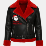 Handmade Christmas Leather Biker Jacket | Santa Embroidery Jacket