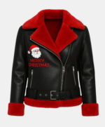 Handmade Christmas Leather Biker Jacket | Santa Embroidery Jacket