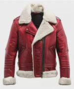Men’s Retro Red Shearling Leather Aviator Jacket