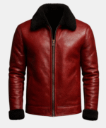 Men’s Red Christmas Leather Jacket, Santa Claus Inspired Shearling Coat