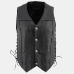 Men's Classic V-Neck Black Motorcycle Leather Vest