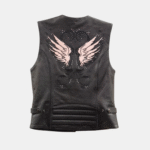 Motorcycle Style Black Leather Biker Vest - Image 2