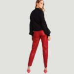 WOMEN FABULOUS REAL LAMBSKIN RED LEATHER PANTS - Image 2