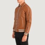 Cooper Tan Brown Leather Varsity Jacket - Image 3