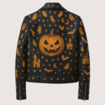 Halloween Black Leather Biker Jacket - Image 2