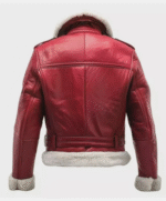 Men’s Retro Red Shearling Leather Aviator Jacket - Image 2