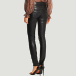 WOMEN'S BLACK VEGAN LEATHER PANTS - Image 2