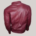 Jade Mens Maroon Zip-Up Bomber Leather Jacket - Image 2