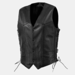 Men's Black Motorcycle Leather Vest - Buster Side Lace - Image 3