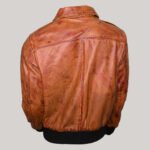 Distressed Bomber Brown Leather Jacket - Image 2