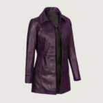 Kandis Womens Purple Leather Car Coat - Image 2