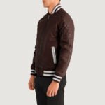 Pascal Maroon Leather Varsity Jacket - Image 3