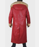 Handmade Santa Leather Coat: Red Christmas Trench with Faux Fur Trim - Image 2