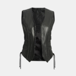 Cindy Womens Black Leather Biker Vest - Image 2