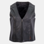 Studded Black Leather Biker Vest - Image 2