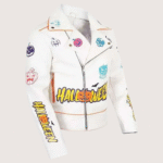 Halloween White Leather Biker Jacket - Image 2
