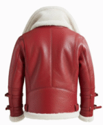 Handmade Christmas Leather Bomber Jacket – Red Santa Style Winter Coat – Festive Holiday Outerwear for Men - Image 2