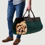 Large Leather Canvas Wood Carrying Bag - Image 2