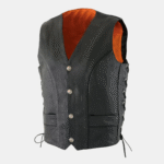 Men's Black Motorcycle Rider Vest - Buffalo Nickel Closure - Image 3