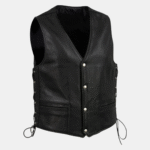 Men's Black Steerhide Motorcycle Leather Vest - Image 3