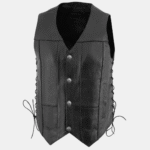 Men's Classic V-Neck Black Motorcycle Leather Vest - Image 3