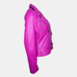 Womens Classy Belted Hot Pink Leather Jacket - Image 3