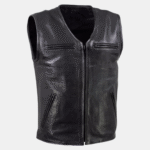 V-Neck Motorcycle Leather Biker Vest - Image 3
