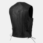 Men's Black Motorcycle Leather Vest - Buster Side Lace - Image 2