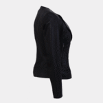 Women Round Necked Black Leather Jacket - Image 3