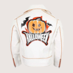 Halloween White Leather Biker Jacket - Image 3