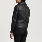 Black Sheepskin Leather Women Zipper Jacket - Image 3