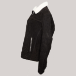 Black Shearling Suede Bomber Jacket - Image 3