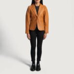 Cora Quilted Brown Leather Blazer - Image 5
