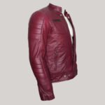 Jade Mens Maroon Zip-Up Bomber Leather Jacket - Image 3