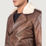 Furton Brown Leather Biker Jacket - Image 4