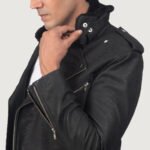 Furton Distressed Black Leather Biker Jacket - Image 4