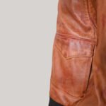 Distressed Bomber Brown Leather Jacket - Image 5