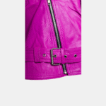 Womens Classy Belted Hot Pink Leather Jacket - Image 4